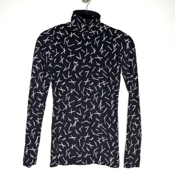 Tory Sport Weightless Reflective  Matchstick Print Turtleneck Top, Black Size XL - Picture 1 of 6